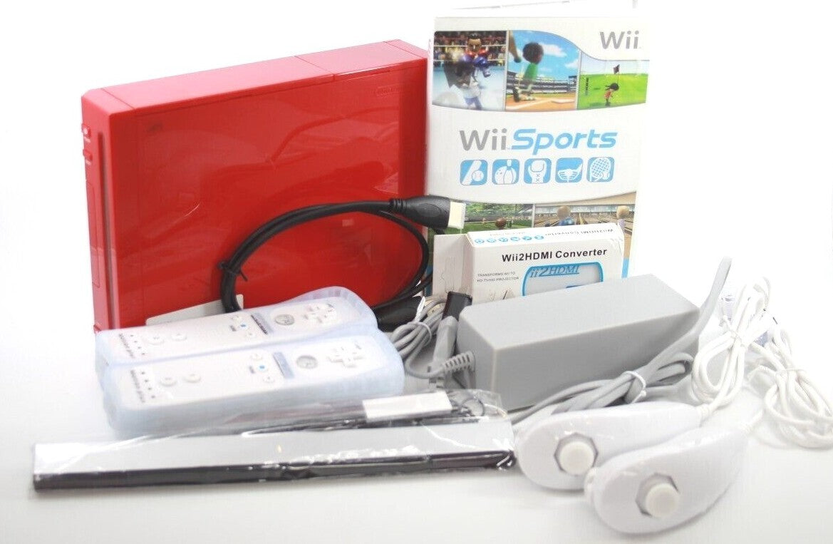 Nintendo Wii Console w/ 2x Genuine Controllers, Wii Sports, Cables + HDMI