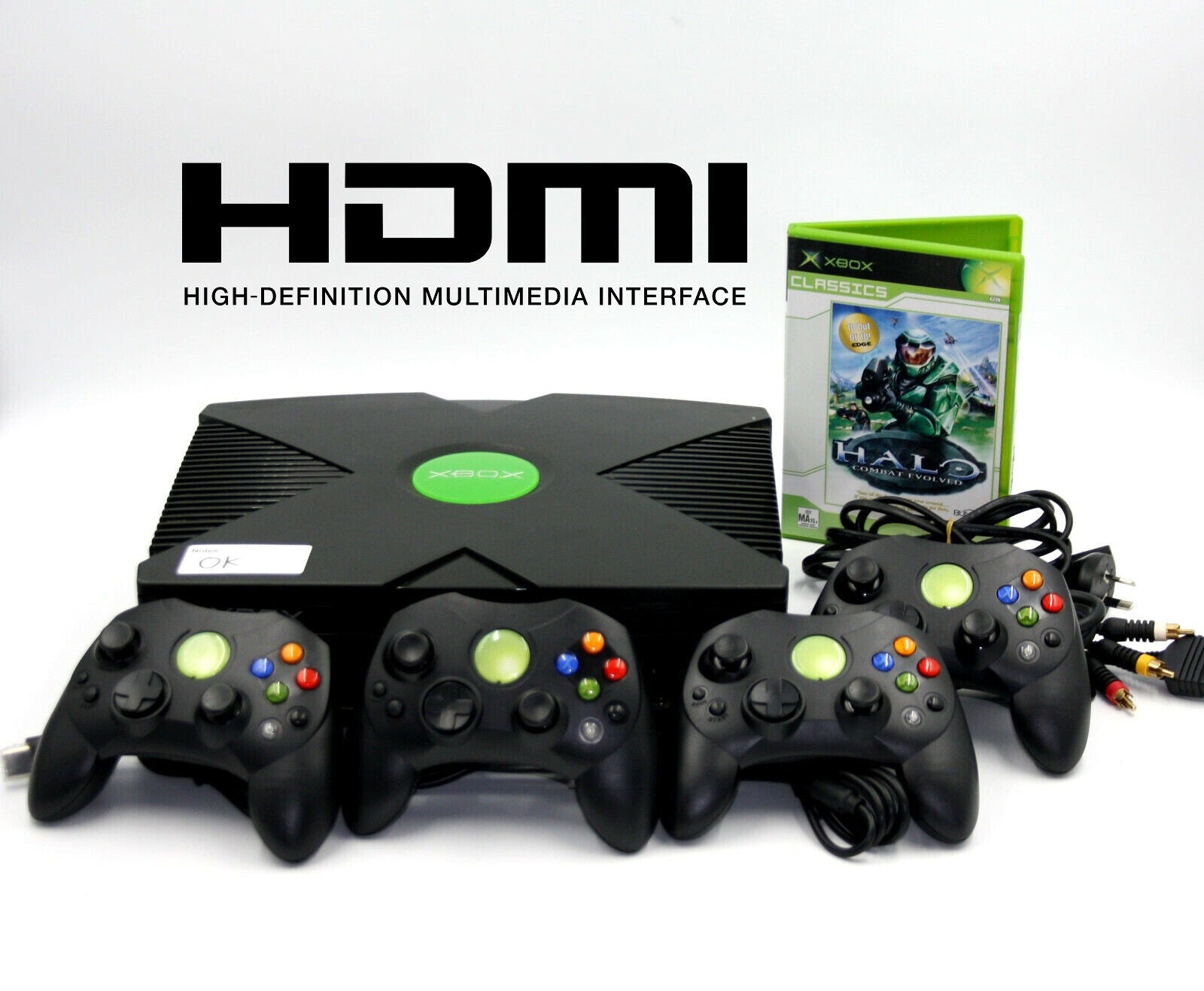 Xbox Original Console w/ Halo: Combat Evolved + 4x Controllers **HDMI** TESTED