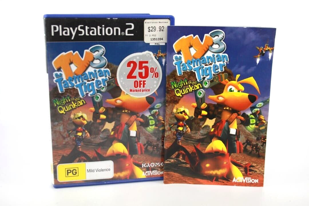 TY 3 Tasmanian Tiger Night of the Quinkan *CASE & MANUAL ONLY* PlayStation 2 PS2