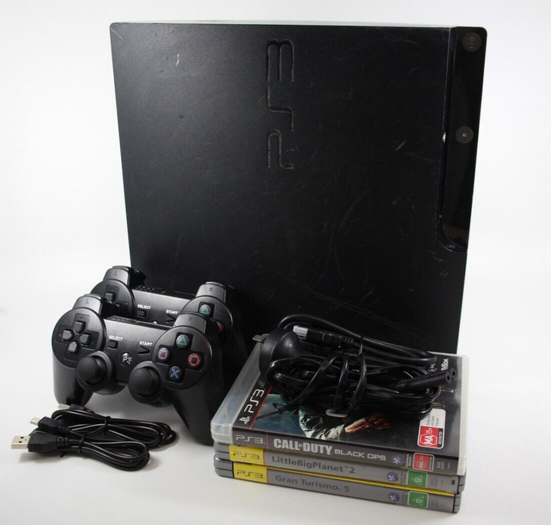 PS3 Console Bundle - Sony PlayStation 3 Slim + 2 Controllers + 3 Games - ACC**