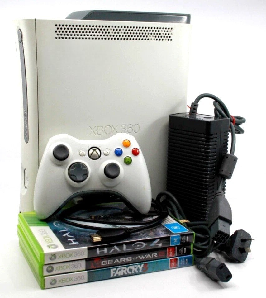 Microsoft Xbox 360 Console Bundle 20GB White - 3 RANDOM GAMES - TESTED!