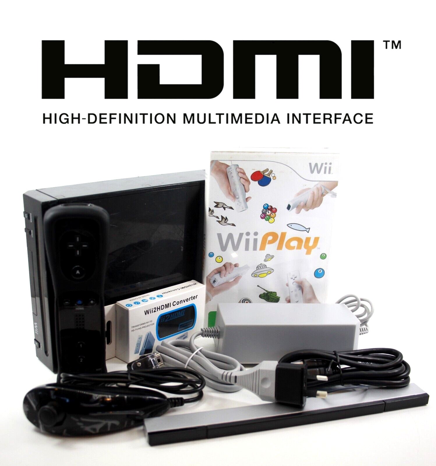 Nintendo Wii Console w/ MotionPlus Controllers, Wii Play, Cables + **HDMI**