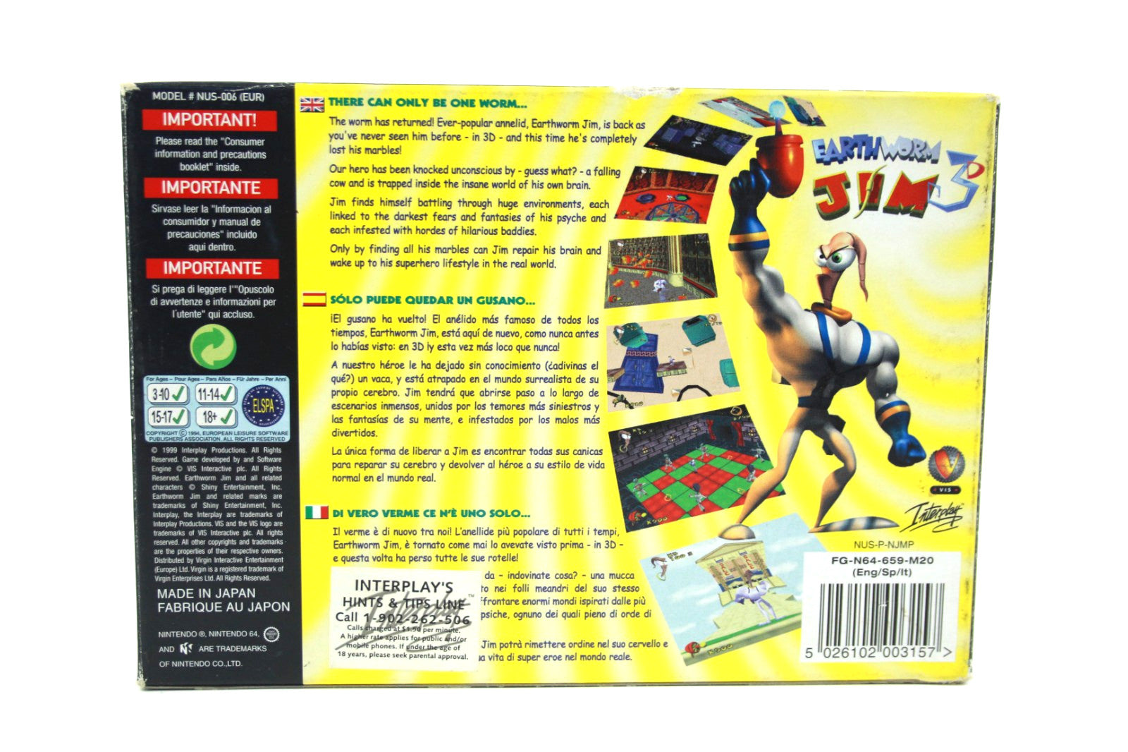 Earthworm Jim 3D - Nintendo 64 (N64) - WITH WARRANTY