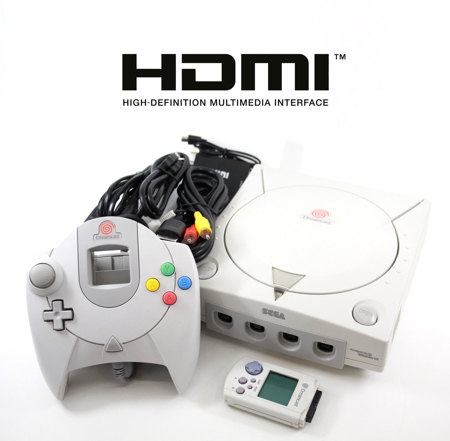 PAL SEGA Dreamcast Console + 1x Controller + VMU + HDMI Adapter