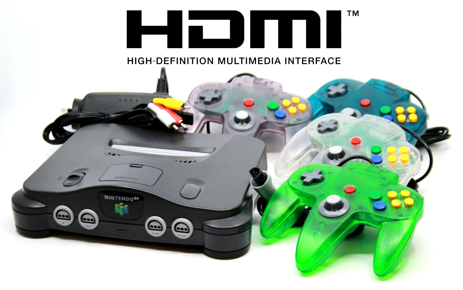 Nintendo 64 Console N64 (PAL) with HDMI Adapter, All Cables and 4x Controllers