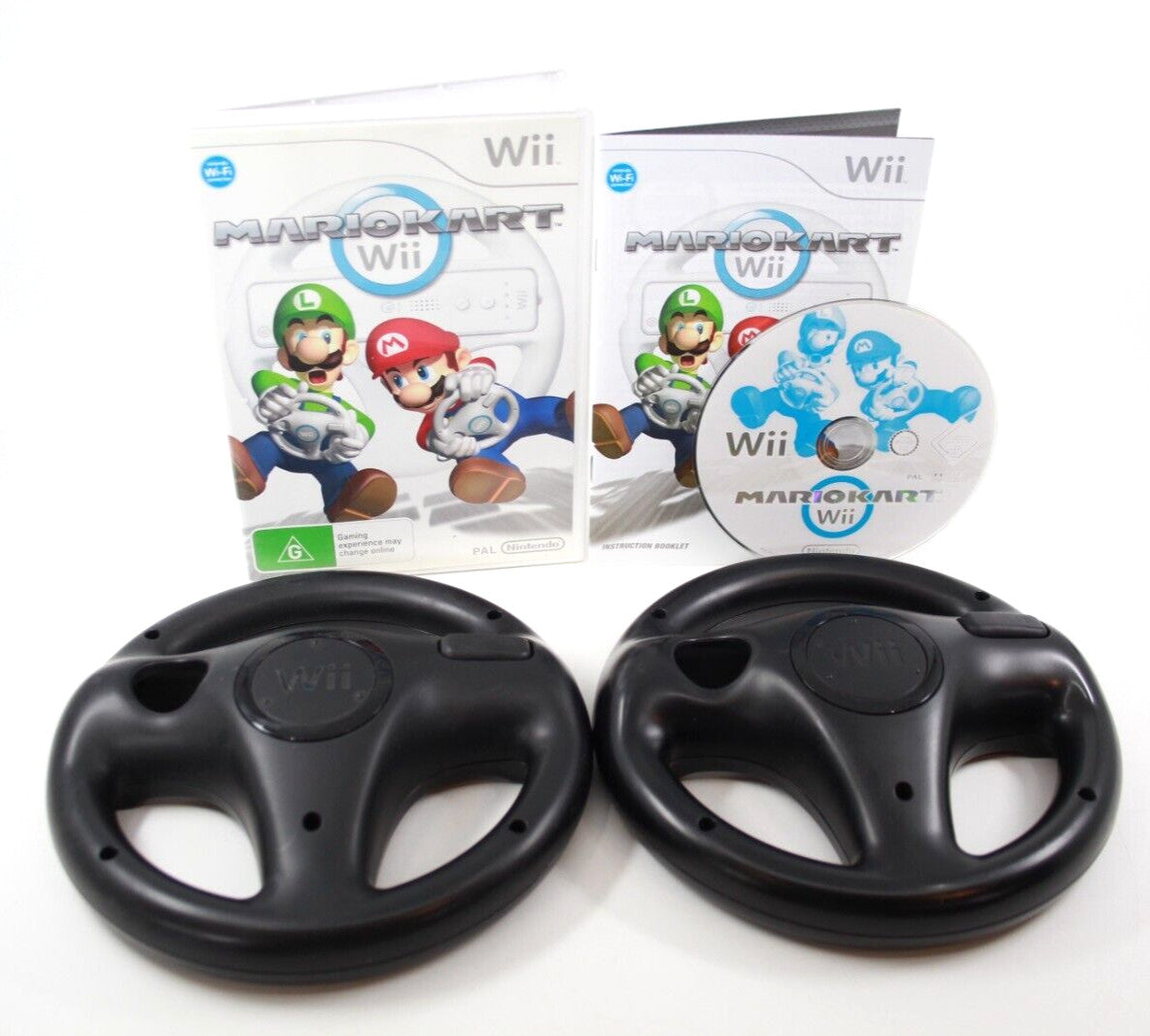 Mario Kart Wii + 2 Official Nintendo Wii Steering Wheel Bundle - PAL