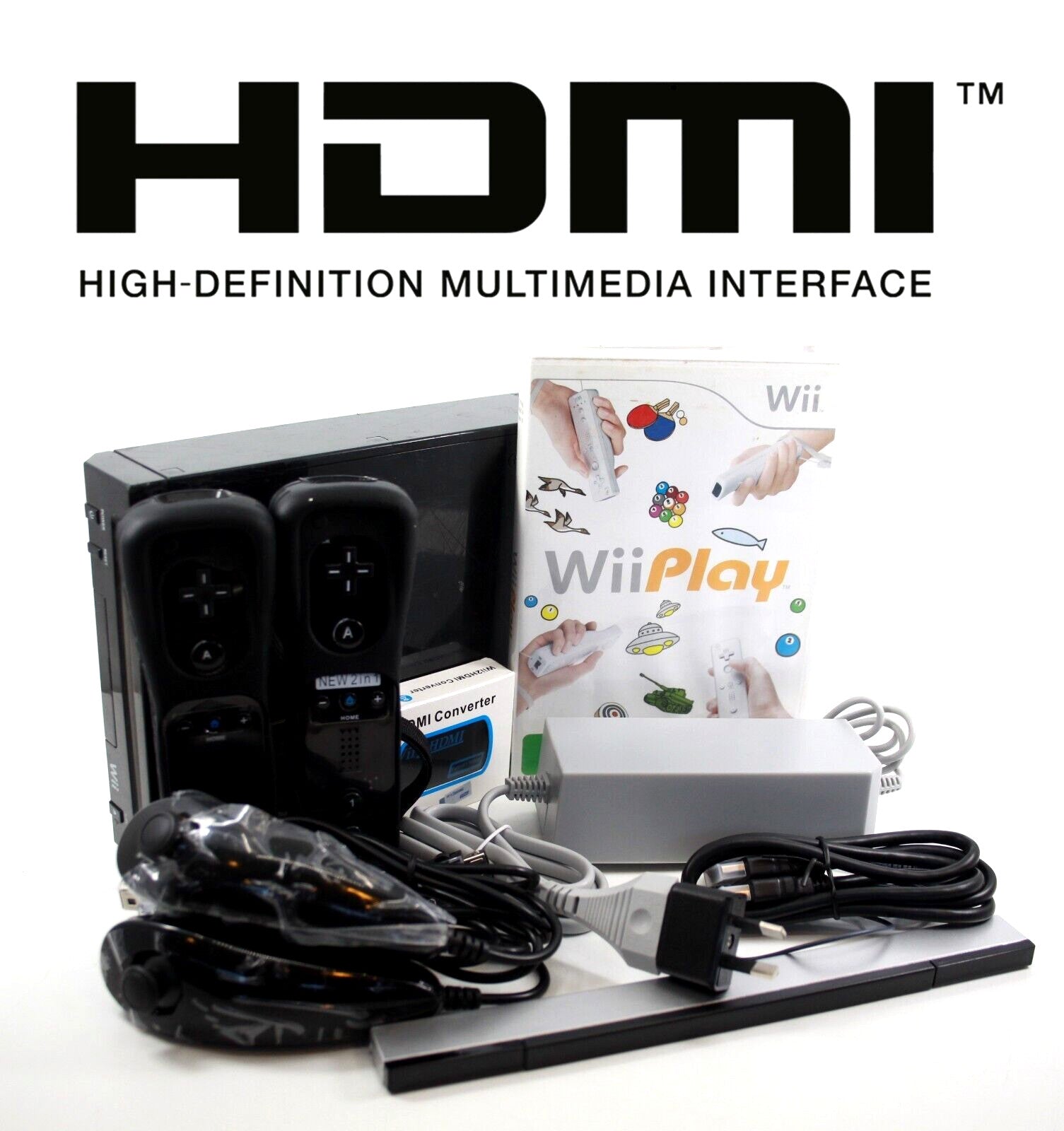 Nintendo Wii Console w/ MotionPlus Controllers, Wii Play, Cables + **HDMI**