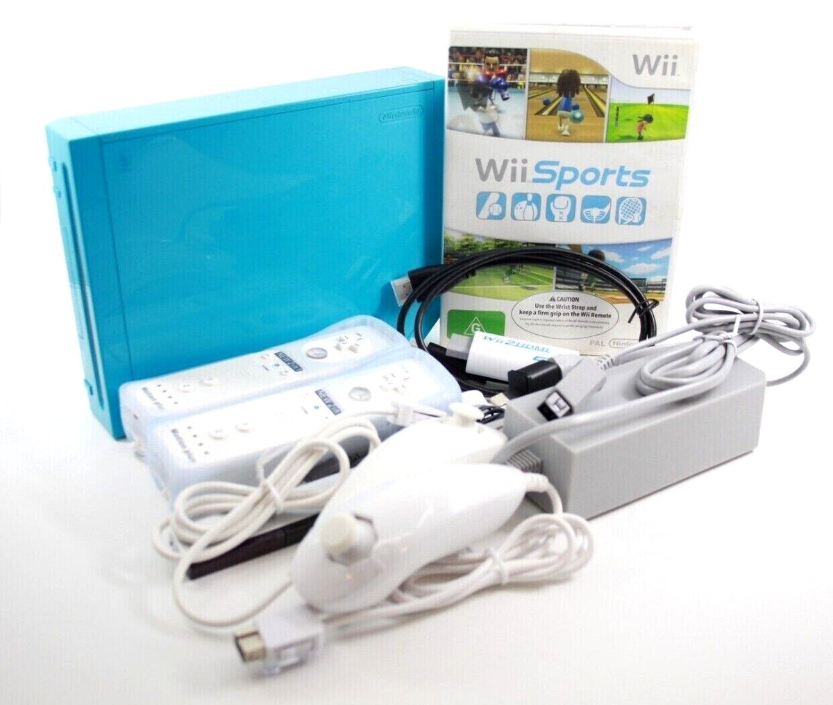 Nintendo Wii Console w/ 2x Genuine Controllers, Wii Sports, Cables + HDMI