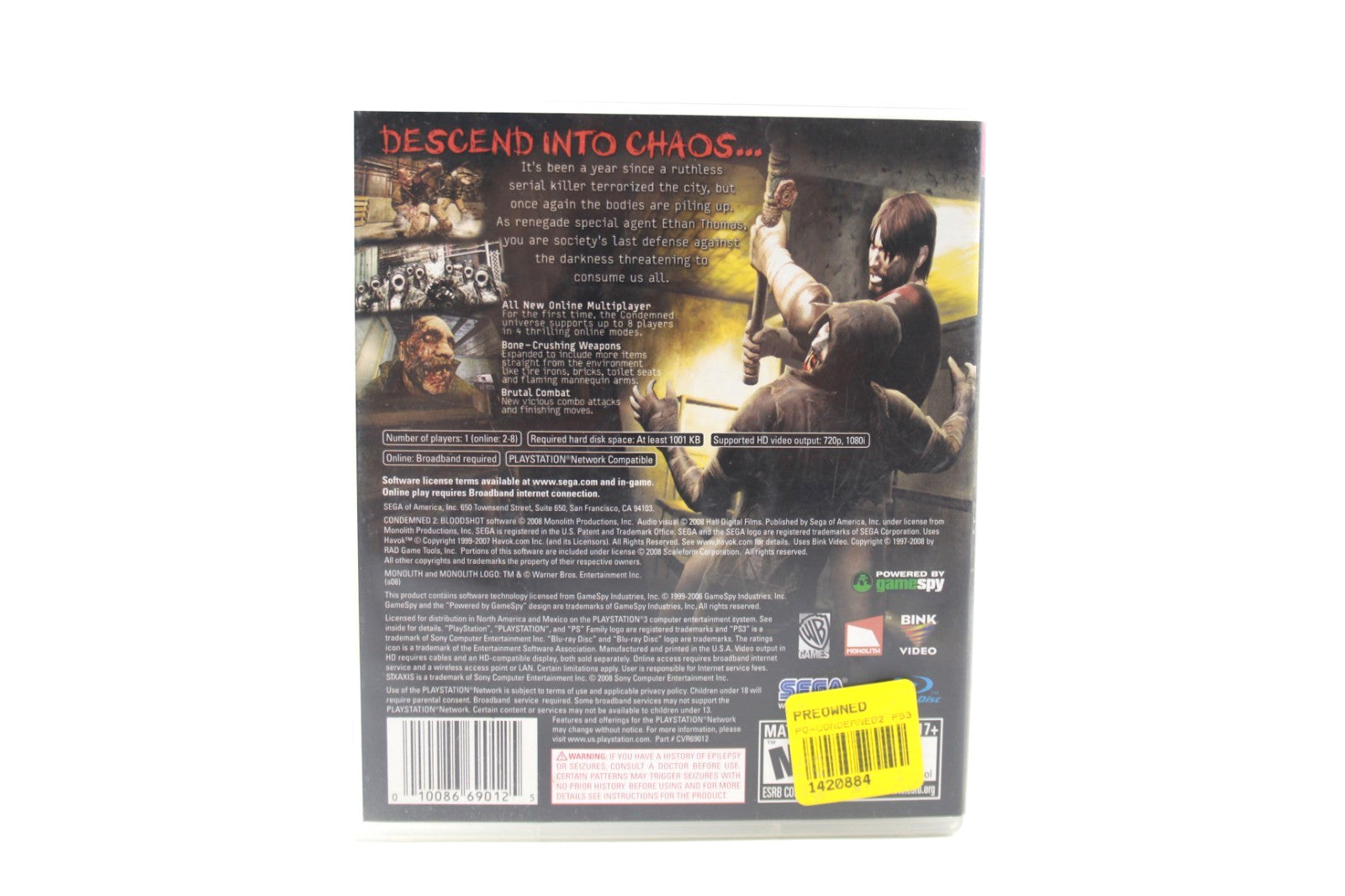 Condemned 2 Bloodshot - PlayStation 3 (PS3) [NTSC-U] - WITH WARRANTY