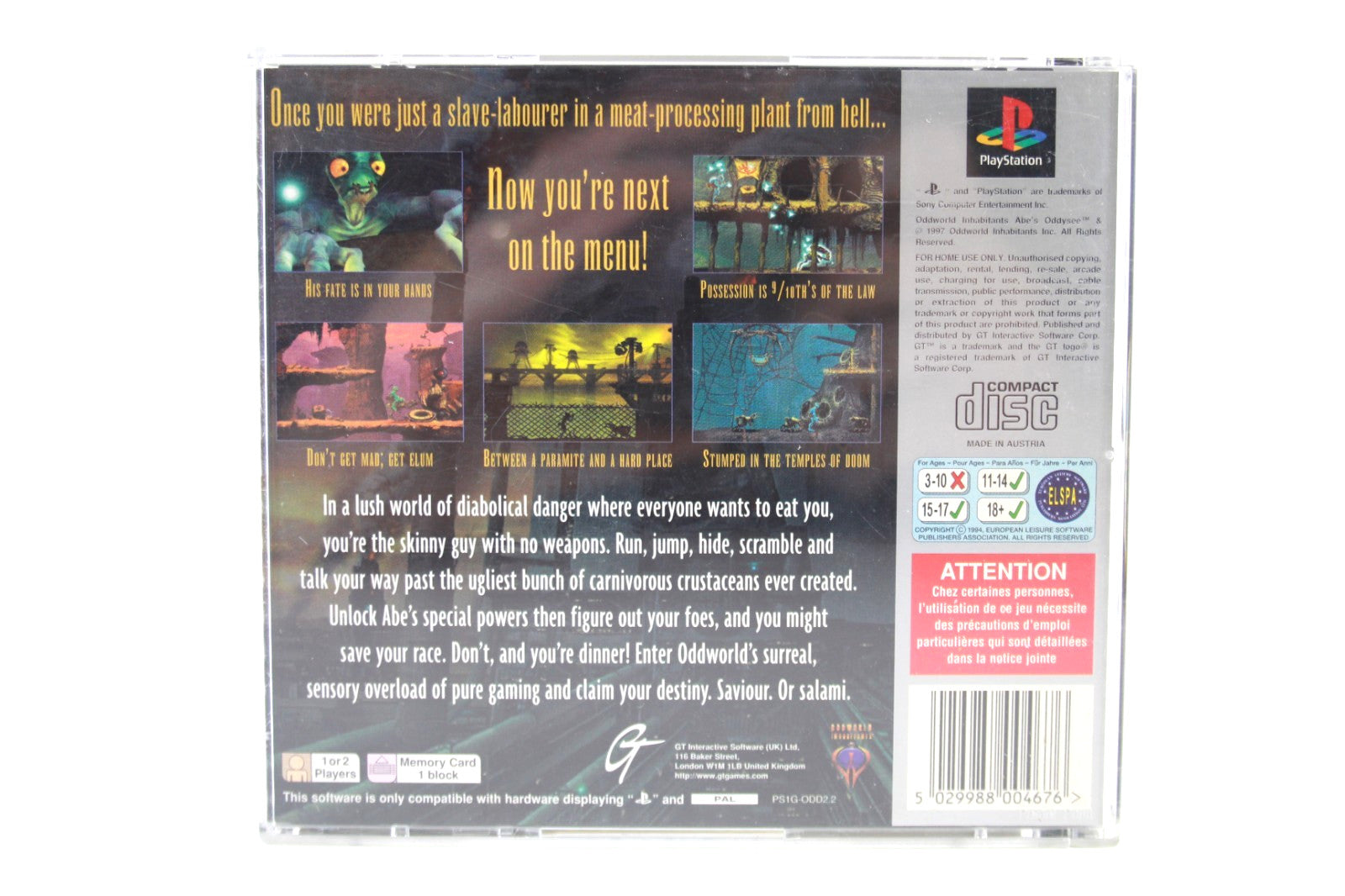 Oddworld Abe's Oddysee [Platinum] - PlayStation (PS1) [PAL] - WITH WARRANTY