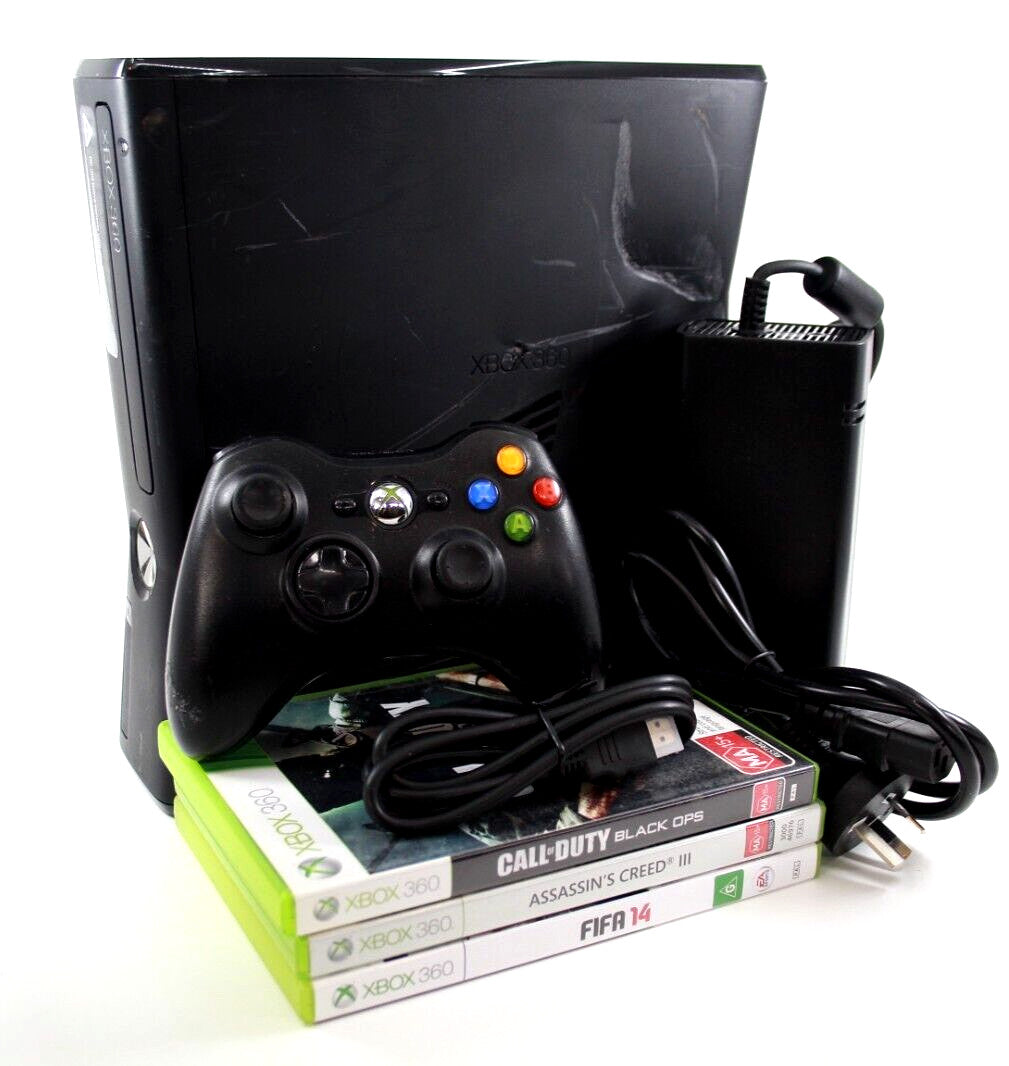 Microsoft Xbox 360 Slim Console Bundle (Black) 500GB + 3 RANDOM GAMES *COS*