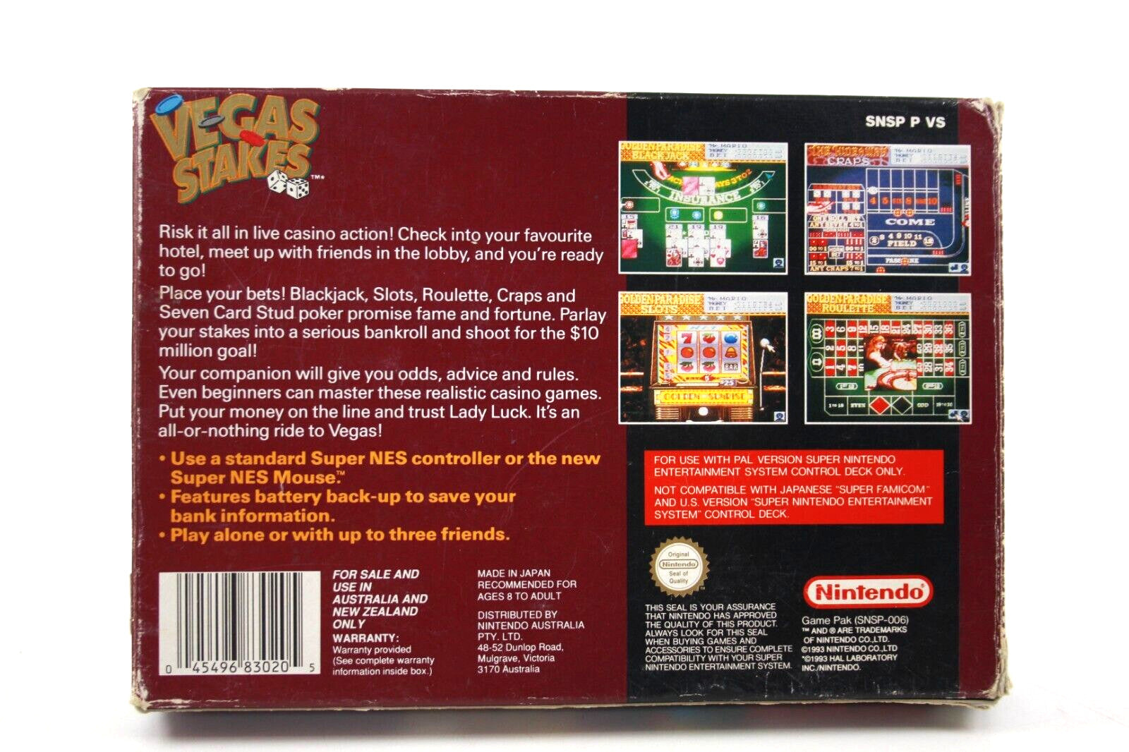 Vegas Stakes - Super Nintendo (SNES) [PAL] - WITH WARRANTY