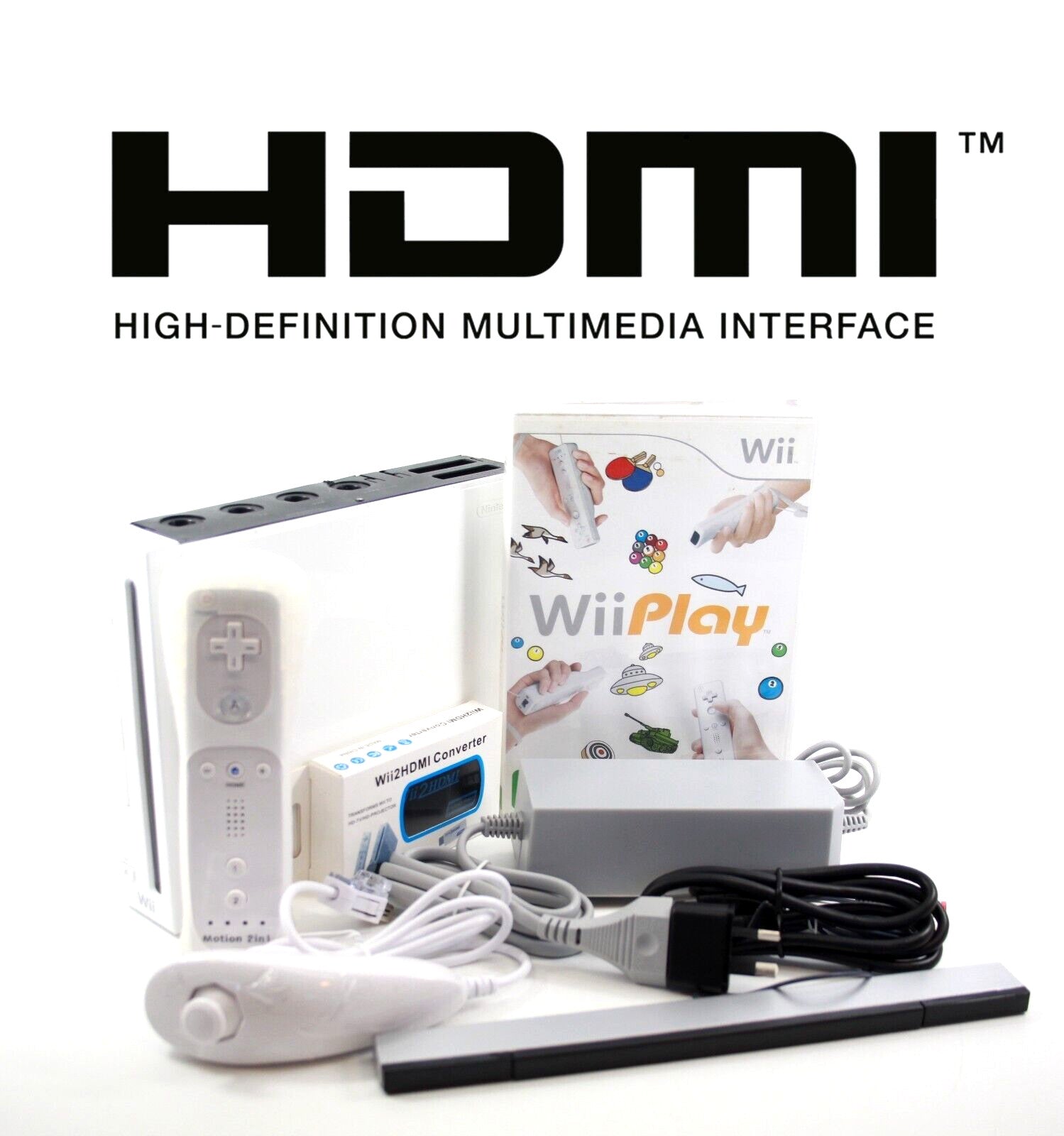 Nintendo Wii Console w/ MotionPlus Controllers, Wii Play, Cables + **HDMI**