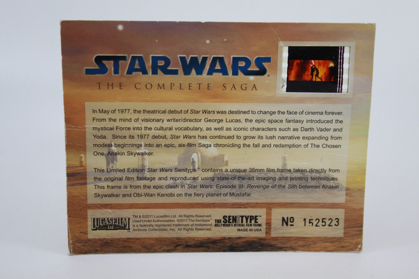 Star Wars The Complete Saga Senitype Collector Card #152523