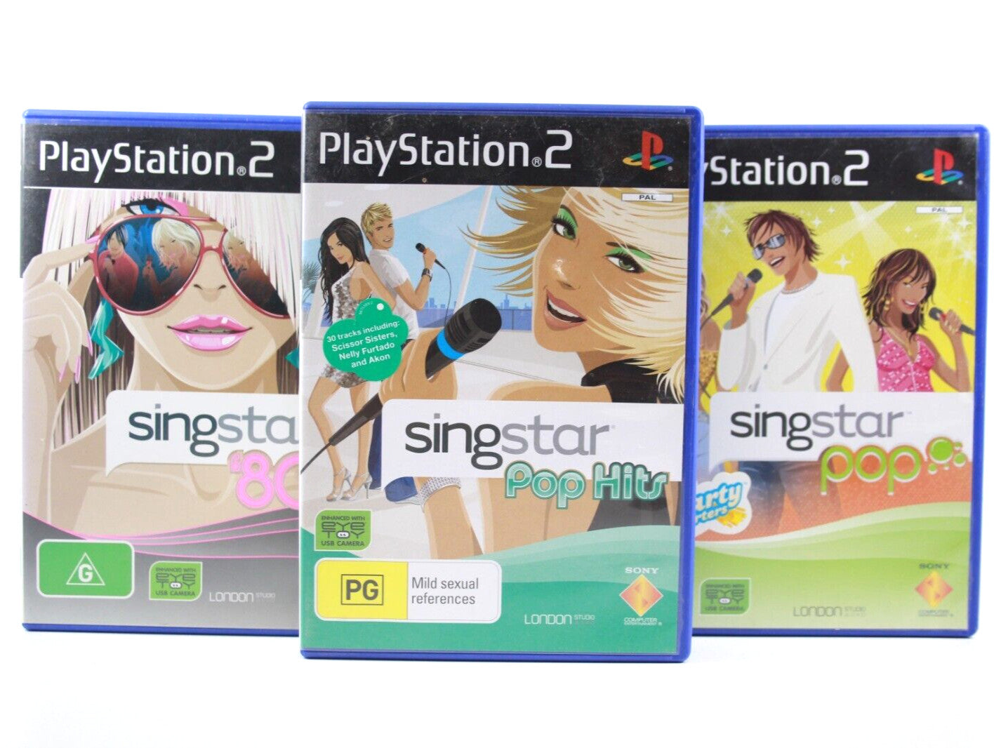 SingStar x3 Game Bundle (POP/POPH/80s) - Sony PlayStation 2 (PS2) WITH WARRANTY