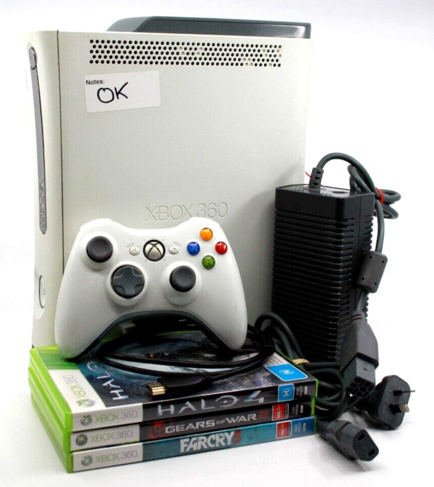 Microsoft Xbox 360 Console Bundle 60GB White - 3 RANDOM GAMES - TESTED!