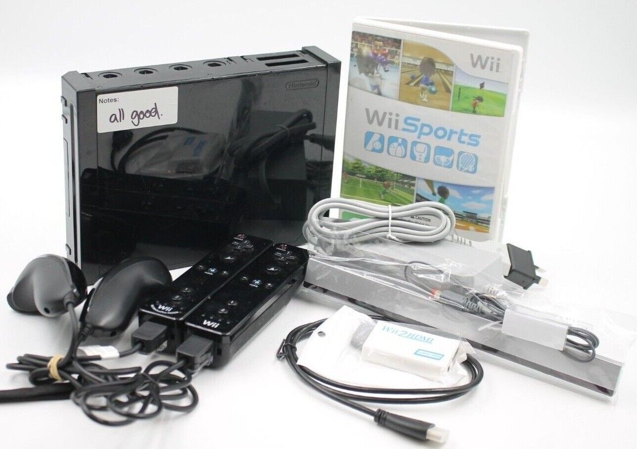 Nintendo Wii Console w/ 2x Genuine Controllers, Wii Sports, Cables + **HDMI**
