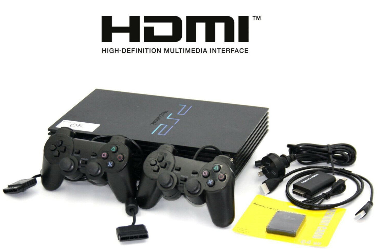 Sony Playstation 2 Console - Black - w/ 2x Controllers + Cords ***HDMI*** PS2