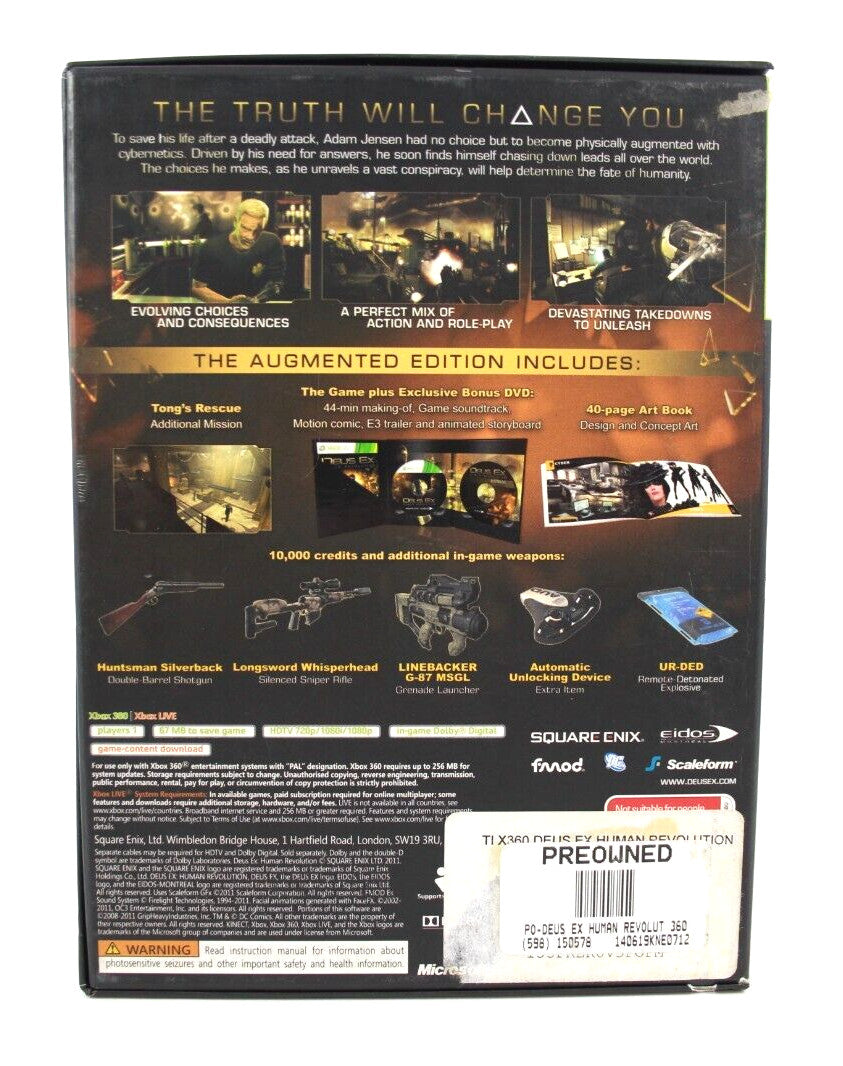 Deus Ex: Human Revolution Augmented Edition - Xbox 360 [PAL] *MISSING DVD DISC*