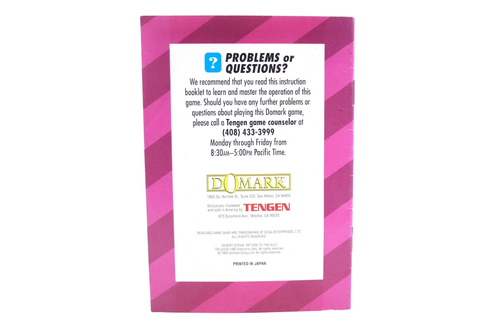 Desert Strike: Return To The Gulf - SEGA Game Gear [Instruction Manual]