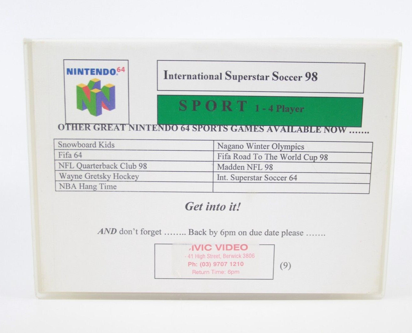 International Superstar Soccer 98 - Nintendo 64 (VHS EX Rental) - WITH WARRANTY