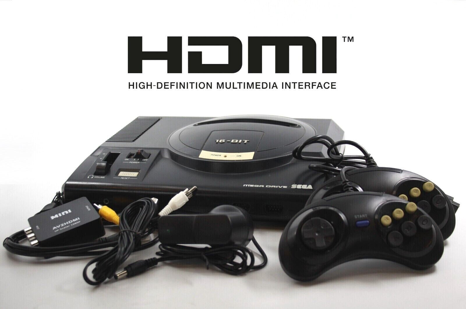 Sega Mega Drive Console (PAL) + Cords + 2x Controllers + HDMI