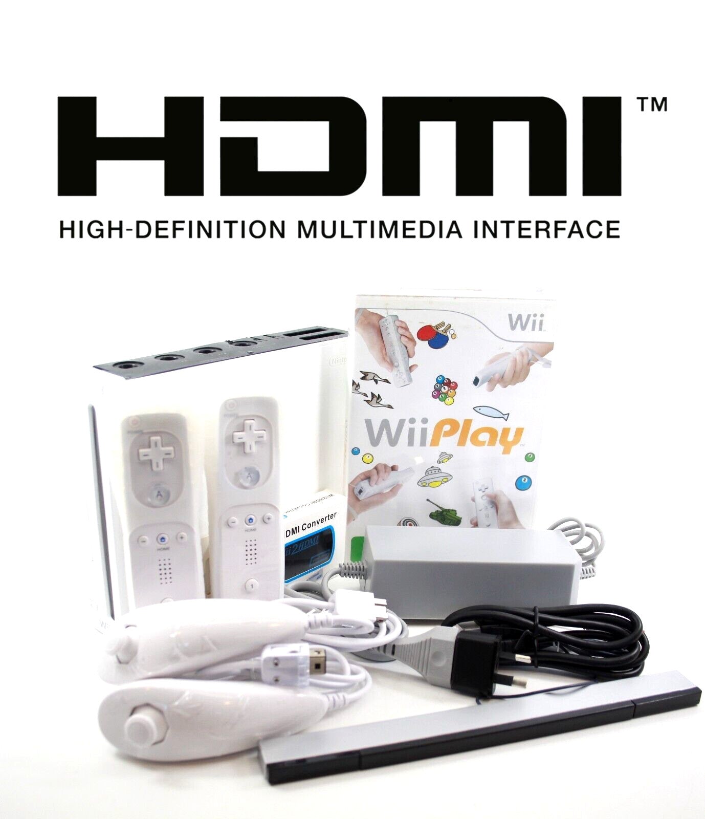 Nintendo Wii Console w/ MotionPlus Controllers, Wii Play, Cables + **HDMI**