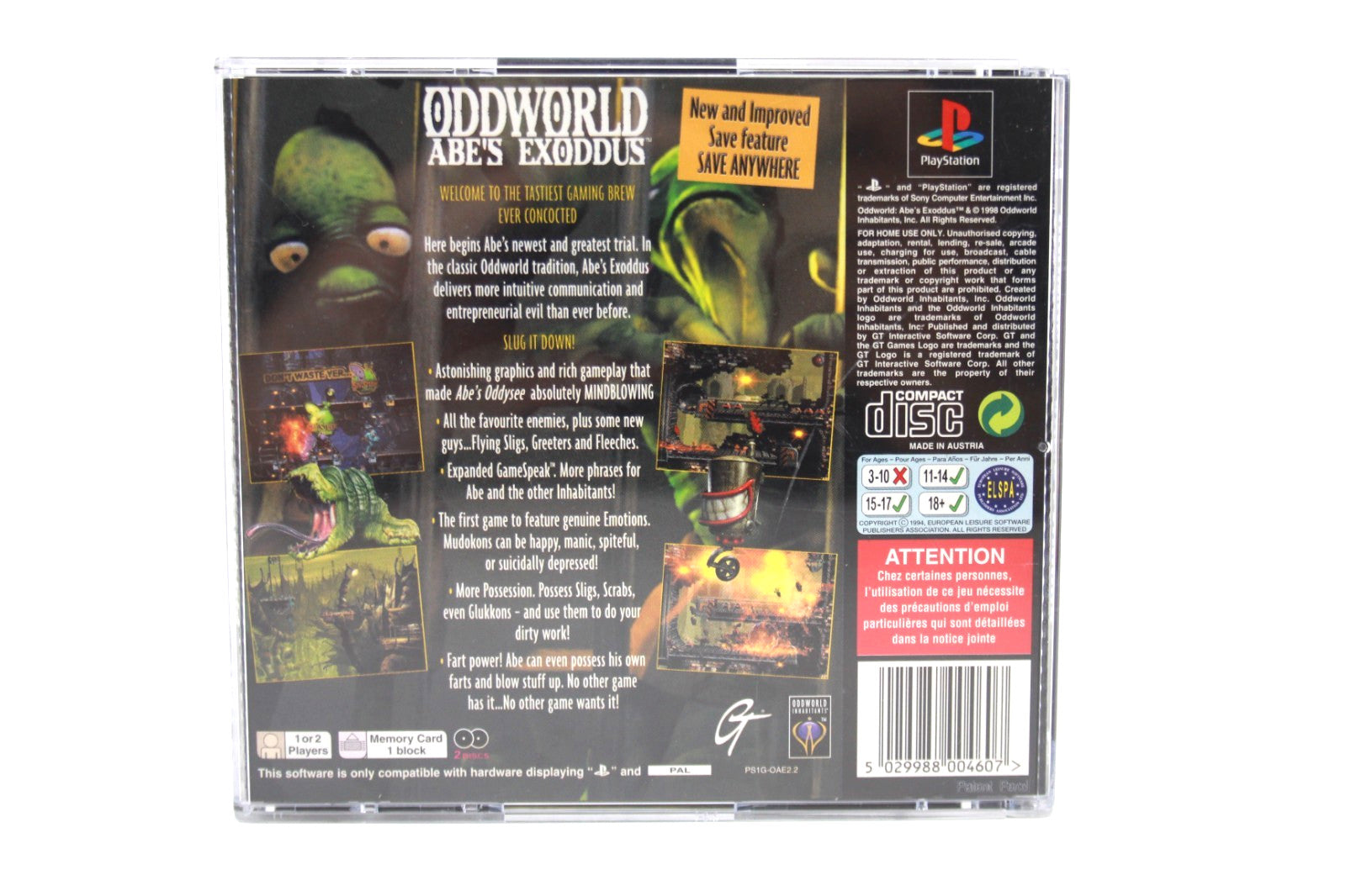 Oddworld: Abe's Exodus - PlayStation (PS1) [PAL] - WITH WARRANTY