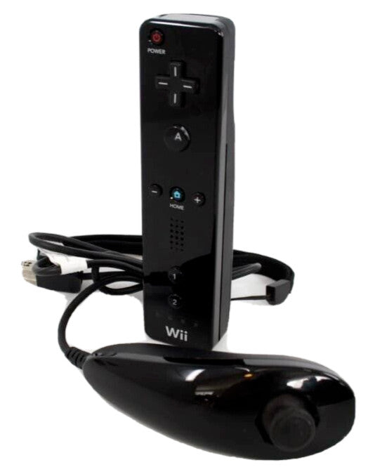 Genuine, Official Nintendo Wii Black Controller Remote + Black Nunchuck
