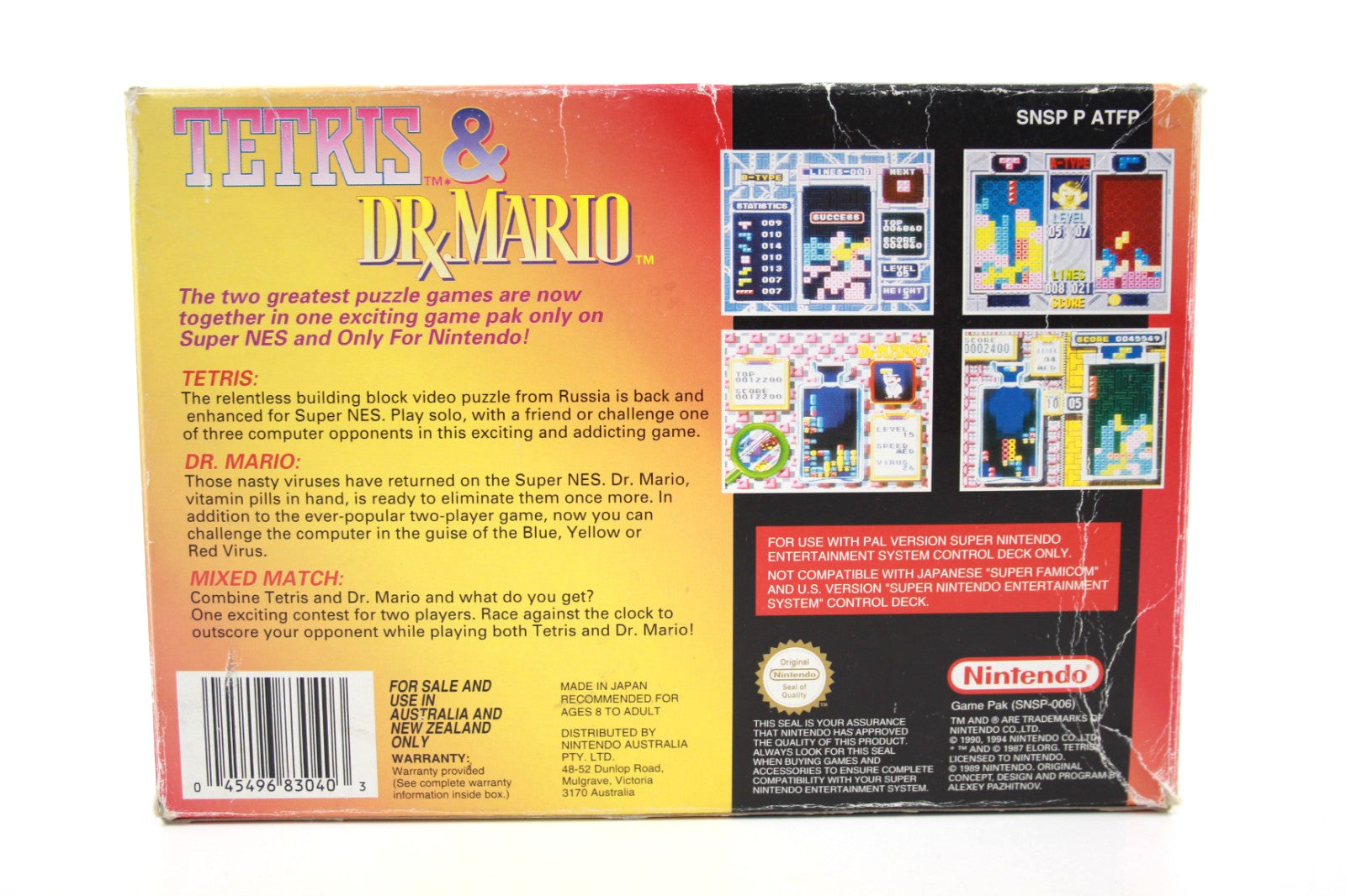 Tetris and Dr. Mario - Super Nintendo (SNES) [PAL] - WITH WARRANTY