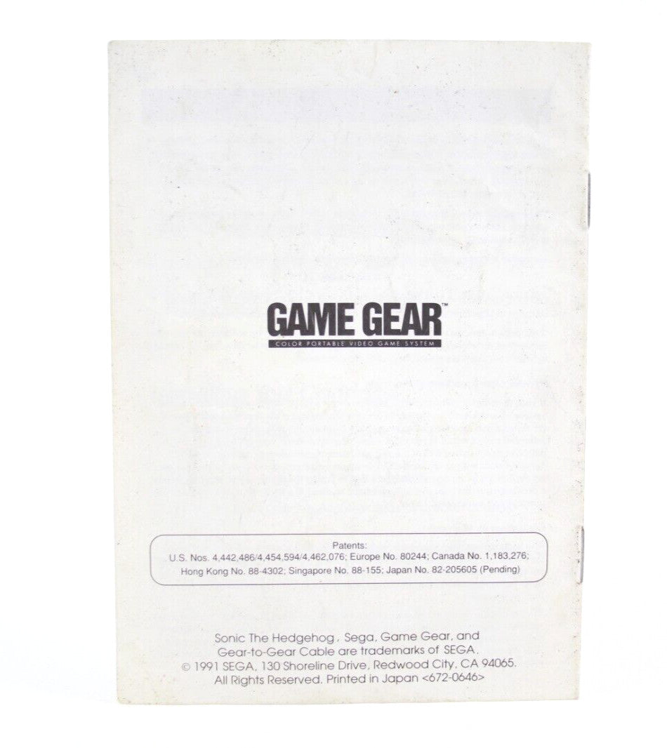Sonic The Hedgehog - SEGA Game Gear [Instruction Manual]