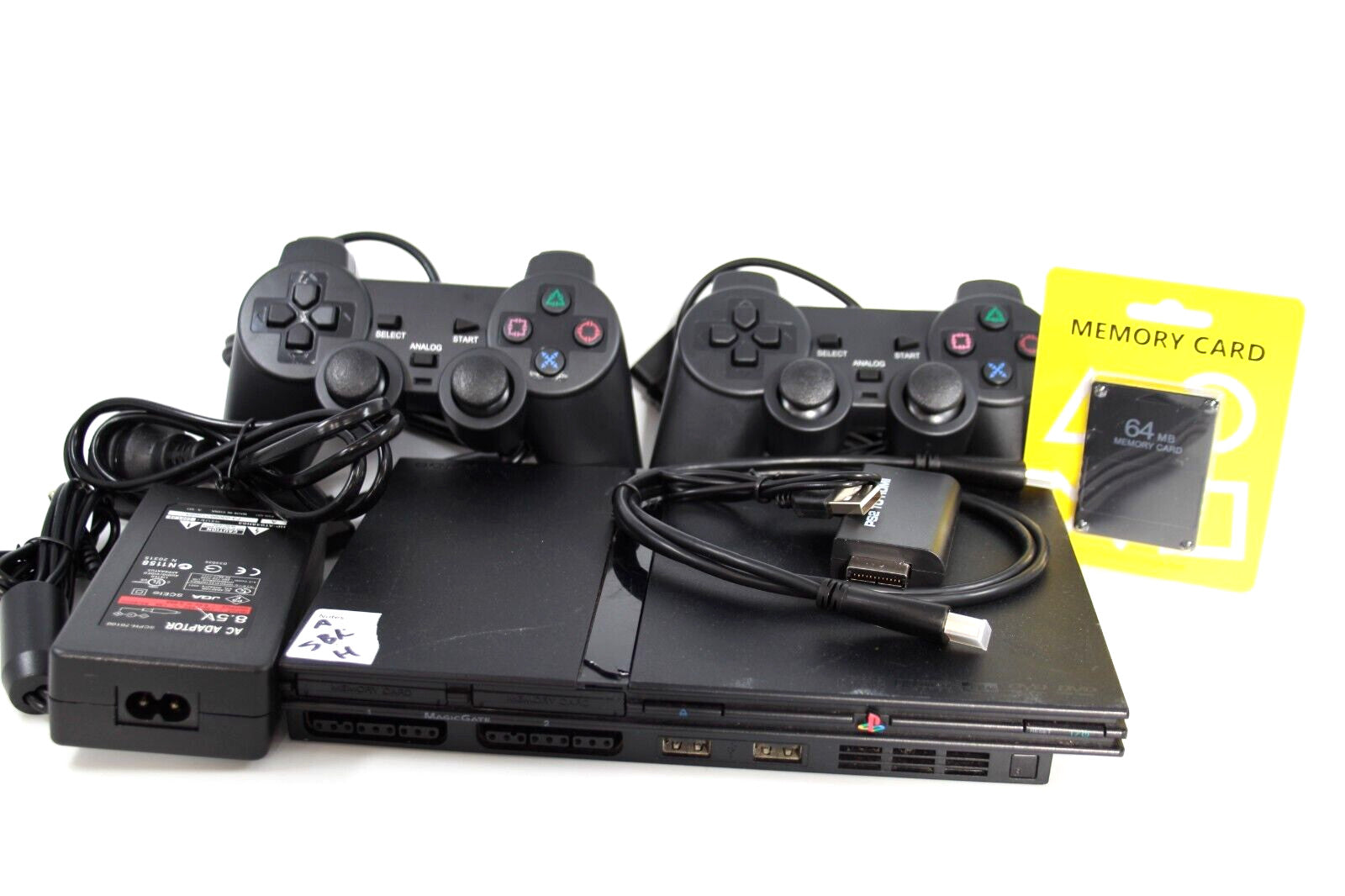 Sony Playstation 2 Slim Console - Black - w/ 2x Controllers *HDMI* PS2 *COSMETIC