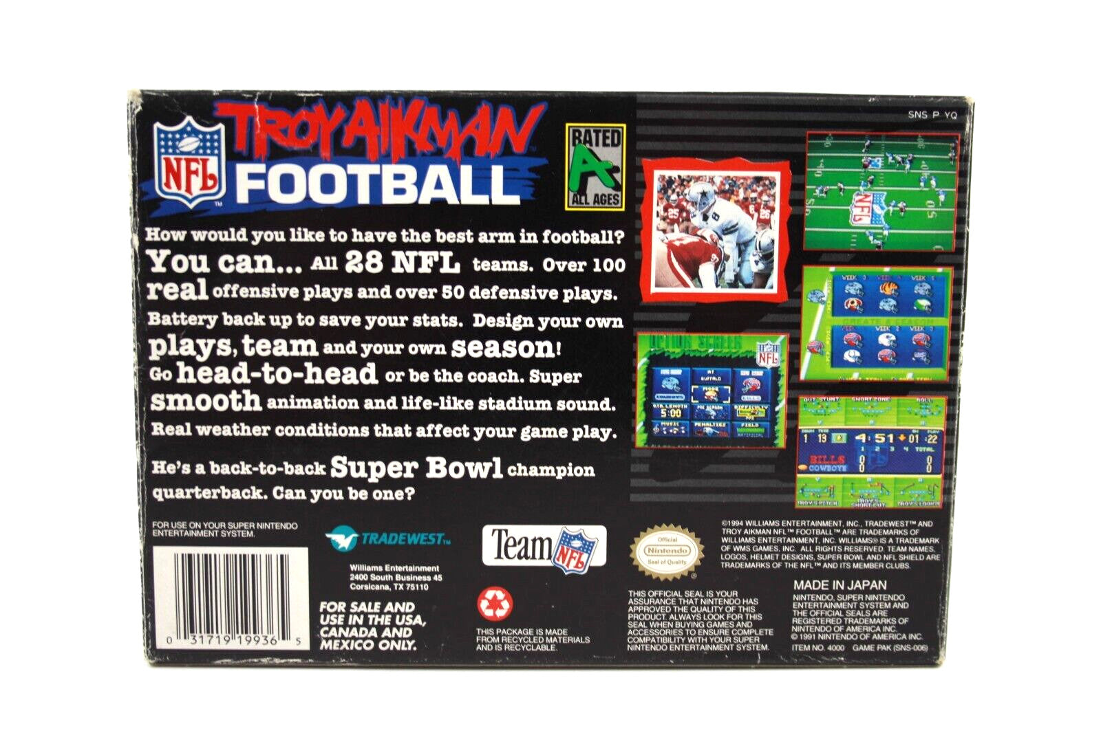 NFL Troy Aikman Football - Super Nintendo (SNES) [NTSC] - WITH WARRANTY